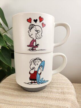 Hallmark Peanuts Linus & Sally Stackable Mugs Roses Are Red I Sure Do Love Set 2